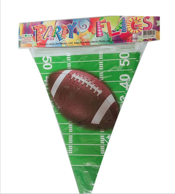 Rugby American Football Theme Party Supplies Disposable Dinnerware Set Plates Napkins Cups Knifves Fork Spoon Birthday Party Set: Triangle banner
