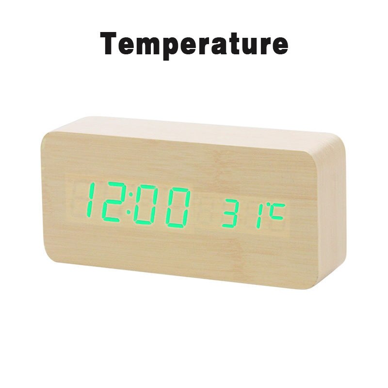 LED en bois réveil montre Table commande vocale numérique bois Despertador électronique bureau USB/AAA alimenté horloges Table horlog: L14