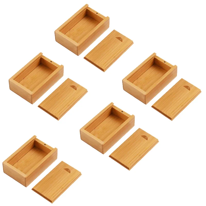 Caja de almacenamiento sin terminar de madera Natural maciza, 5 uds., con tapa deslizante para collar, anillo, caja de , caja de madera decorativa USB para: YELLOW