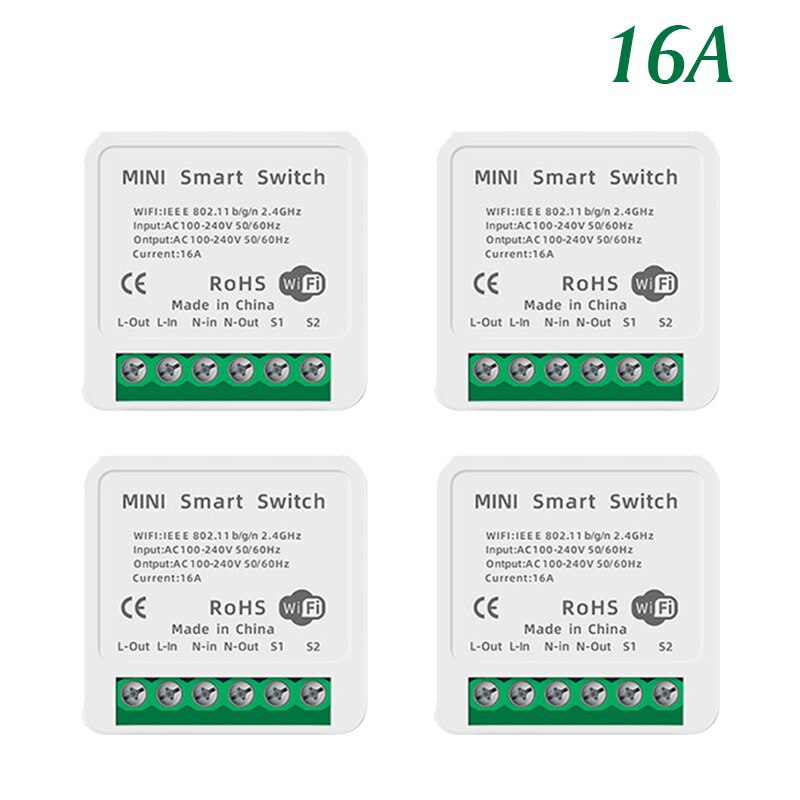 10A 16A Tuya Smart Life Wifi Switch Relay Breaker Module Automation Smart Lighting Google Home Alexa Echo Remote Control App: 4pcs 16A