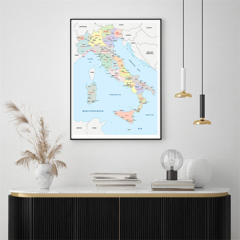 60*90cm Political Map of the Italy Modern Wall Art... – Grandado