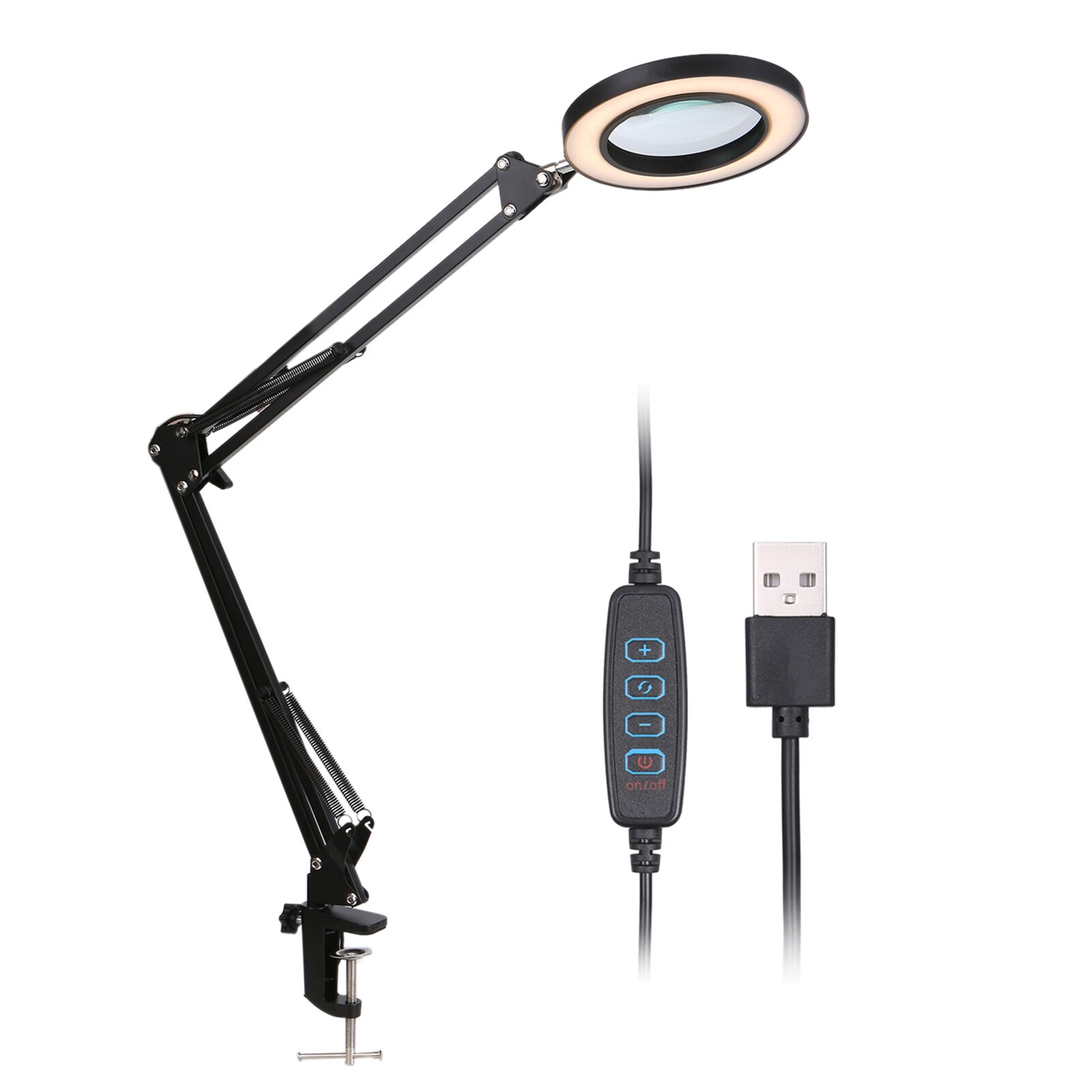8X Magnification Magnifying Glass with Light Stand LED Desk Lamp 10 Levels Adjustable Brightness Dimmable Desk Lamp USB Powered: 8X- Black