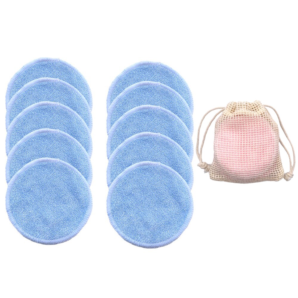 10Pcs Makeup Remover Pads Reusable Bamboo Fiber Washable Rounds Cotton Pads Make-up Cleansing Facial Pad Skin Cleaning Puff: 10PCS Blue Color