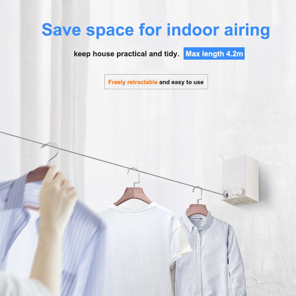 Intrekbare Muur Waslijn Rvs Heavy Duty Wasserij Hanger Drogen Touw Indoor Kleding Lijnen Hangers Muur Droogrek