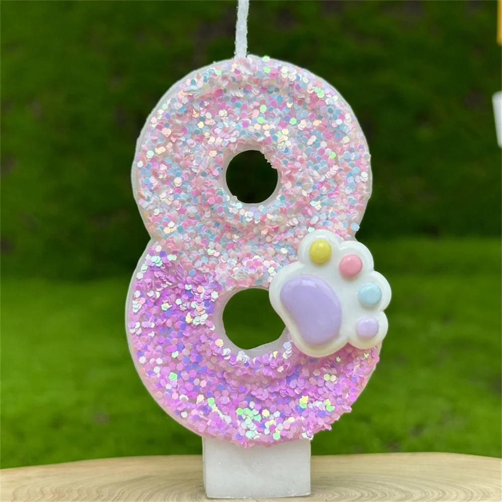 3D Number Candles Cake Decorating Glitter Pink Claw Theme Number Candles Cake Topper Birthday Party Cake Decoration: Multi-Colored