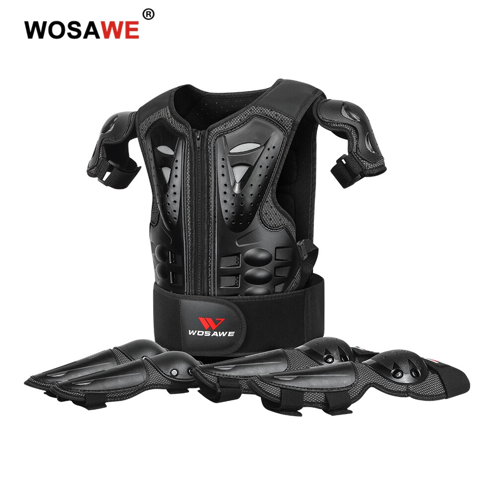 WOSAWE PE Hard Shell Children Electric Motorcycle Full Body Protect Armor Chest Spine Vest Kids Dirt Bike ATV Knee Protector