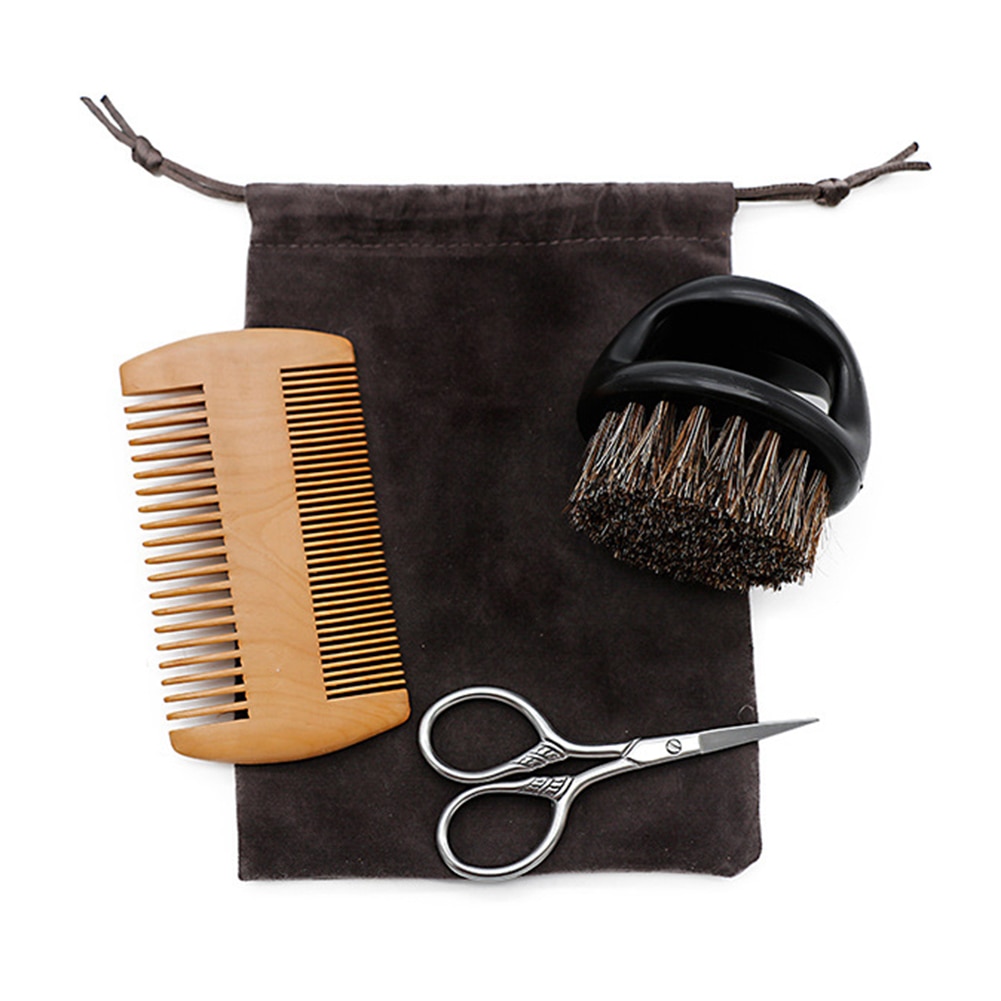 3 stk mænd skæg kam ansigt hår barberkost saks overskæg trimning værktøj sæt