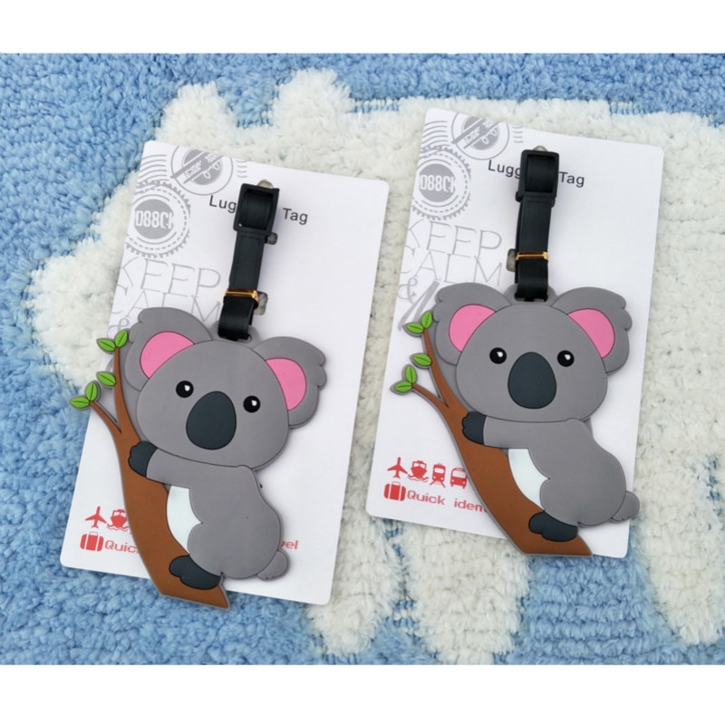 Mignon valise étiquette à bagage dessin animé Koala ID porte-adresse étiquette à bagages Gel de silice Identifier accessoires de voyage