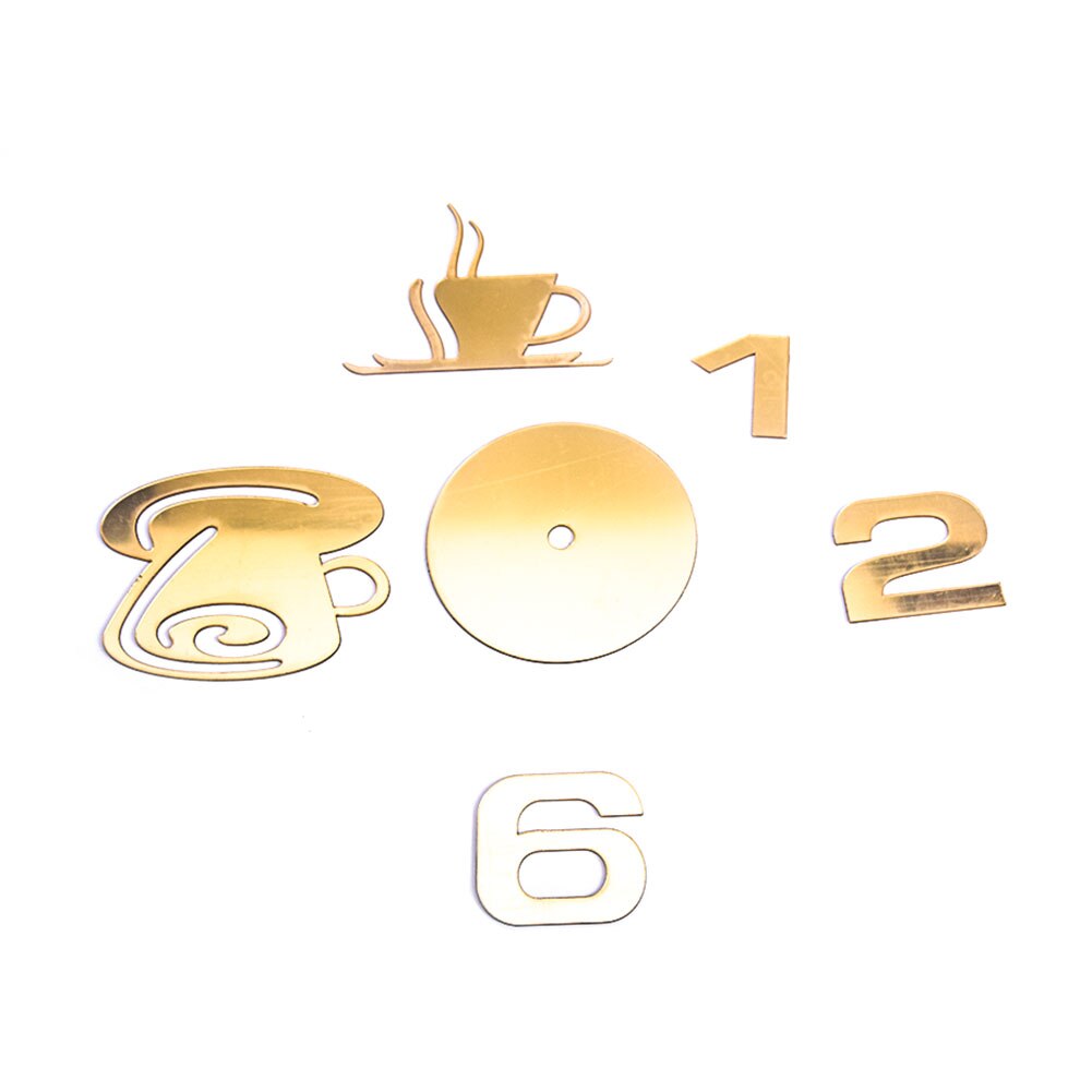 Horloge murale muet miroir analogique maison acrylique tasses à café décor Art bricolage cuisine 3D moderne étanche horloges auto-adhésif: Mirror Light Gold