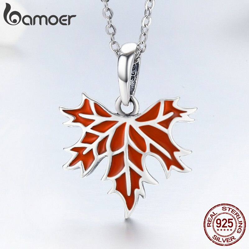 BAMOER 100% 925 Sterling Silver Autumn Maple Tree Leaves Pendant Necklace for Women Luxury Sterling Silver Jewelry CC585