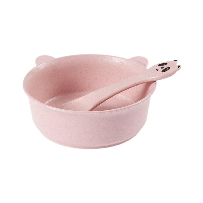 freundlicher-Baby-essschüssel, geschirr, wasserdichter löffel, bpa-frei, weizenstroh, rutschfeste Erzähler, essbesteck: Rosa