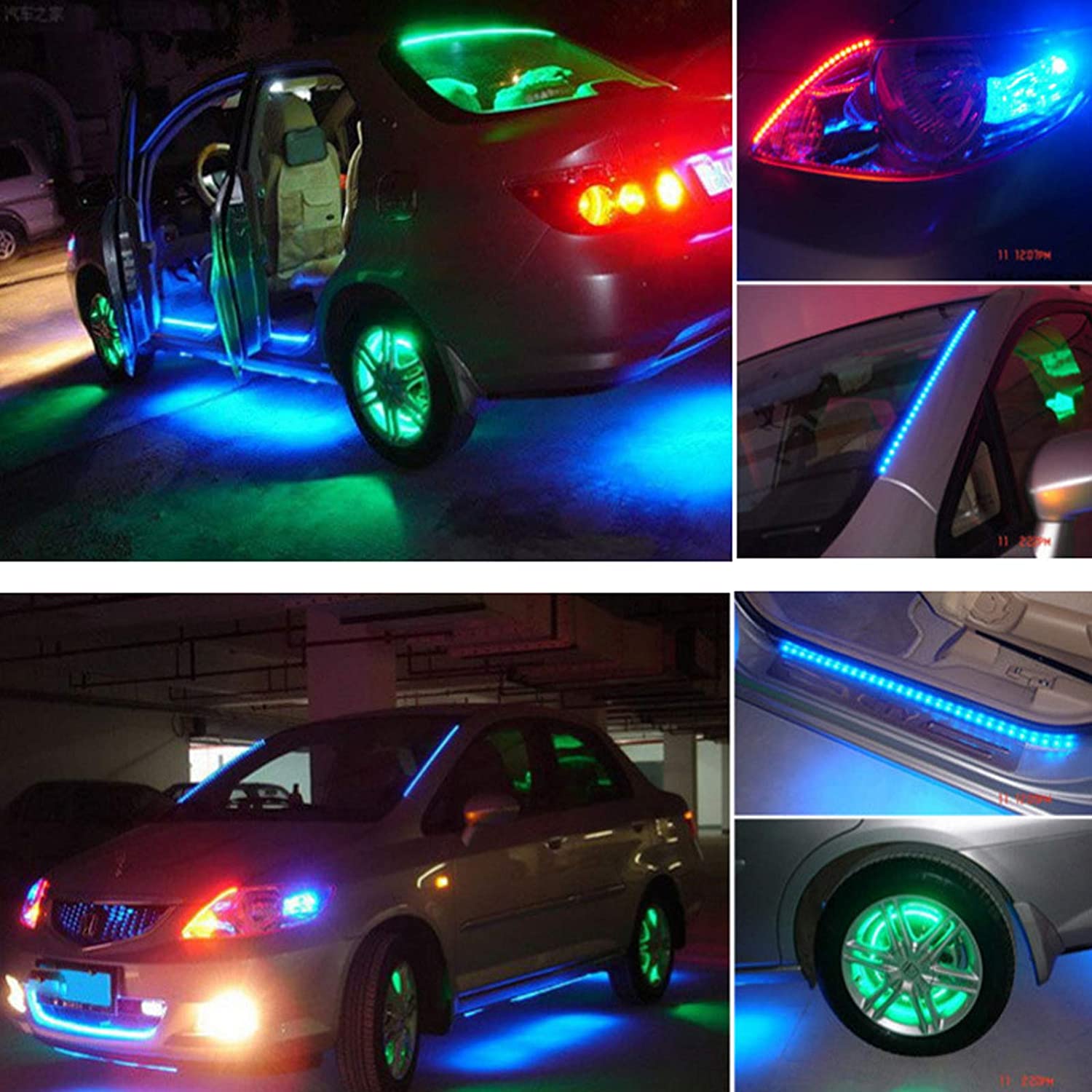 2 Pack LED Car Strip Lights 12V Waterproof Interior Car Lights for Auto Car Motorcycle 17 Inch Car Light Kit