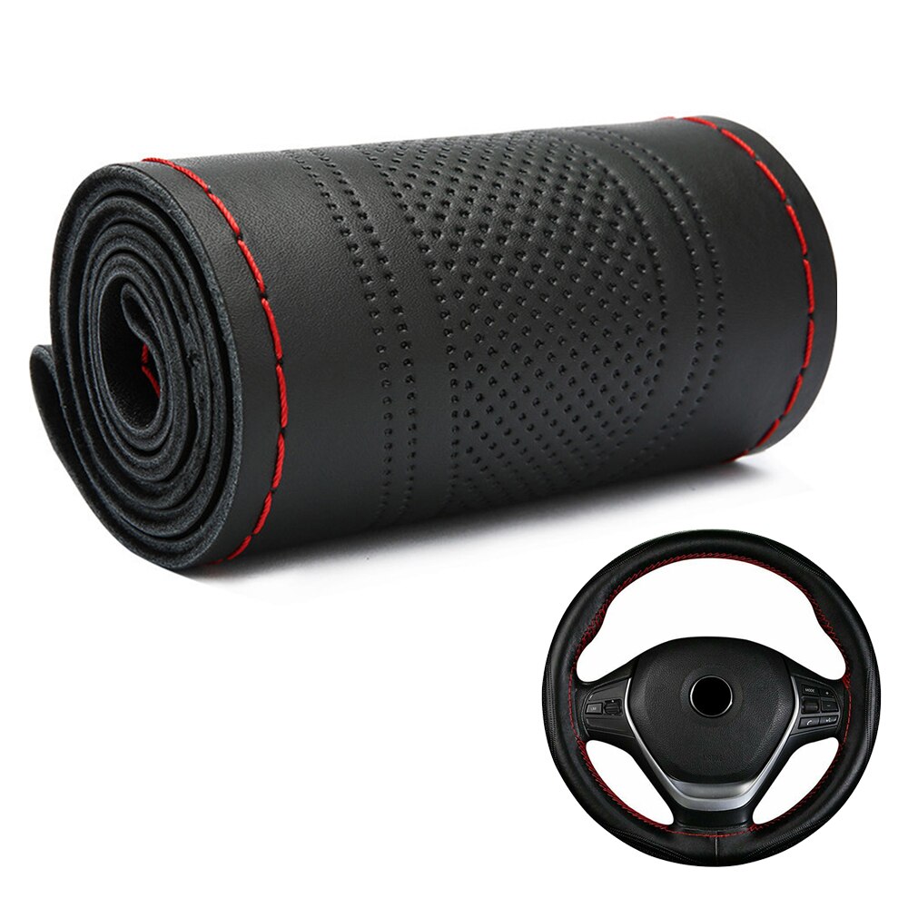 Black Steering wheel cover DIY Truck Leather Steering Wheel Cover With Needles+Thread Parts