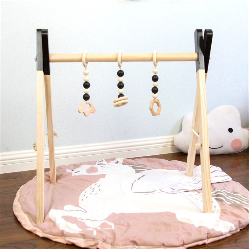Xihatoy nordisk stil baby gym spille børnehave sensorisk ring-pull legetøj træramme spædbarn værelse toddler tøjstativ børn: Az079