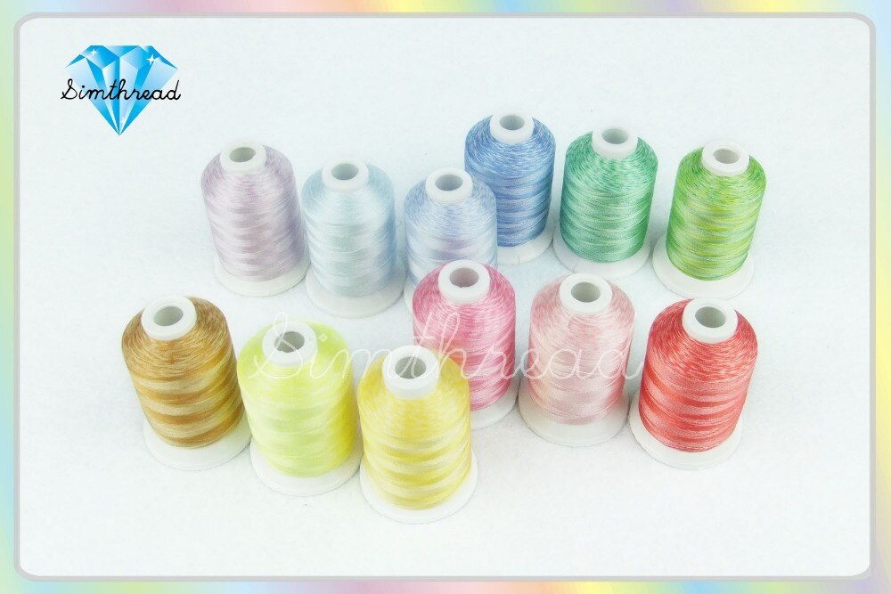 SIMTHREAD 12 Variegated Colors Polyester Embroidery Machine Thread 1000M/Spool