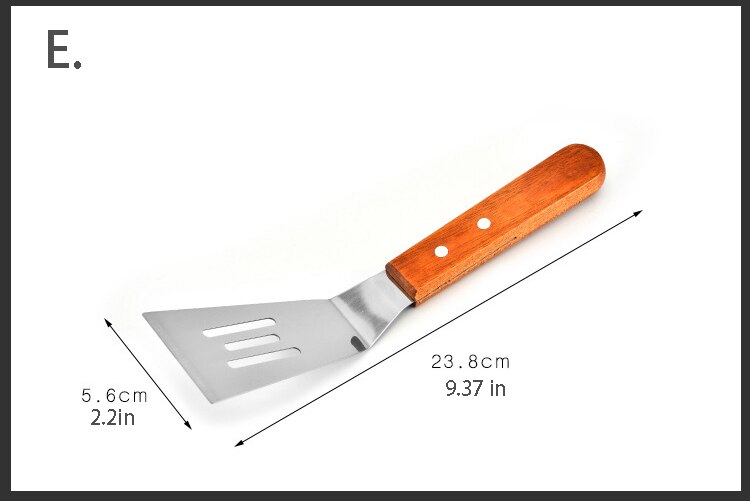 Goud Keukengerei Spatel Houten Handvat Barbecue Turner Rvs Pannenkoek Teppanyaki Hibachi Droge Pan Accessoires: E