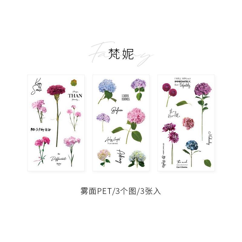 3 Sheets Floral Plants Adhesive Stationery Sticker Diy Album Scrapbooking Diary Planner Journal Sticker Decorative Label: F