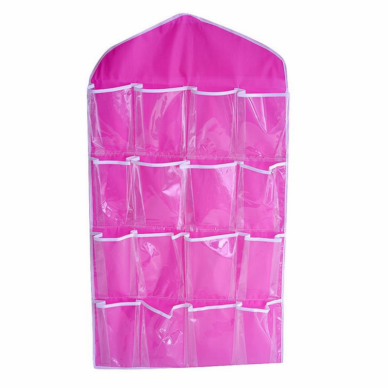 16 rejillas plegables guardarropa bolsas colgantes contenedor ropa interior sujetadores calcetines gancho para corbatas zapatos bolsa de almacenamiento: rose red