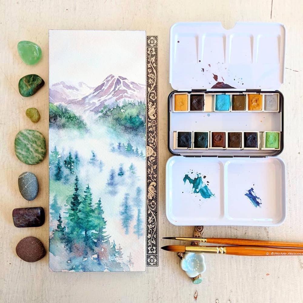 Prima de Marketing pigmento sólido de acuarela 12 plancha de colores caja portátil acuarela pintado a mano pintura fresca ilustración a mano