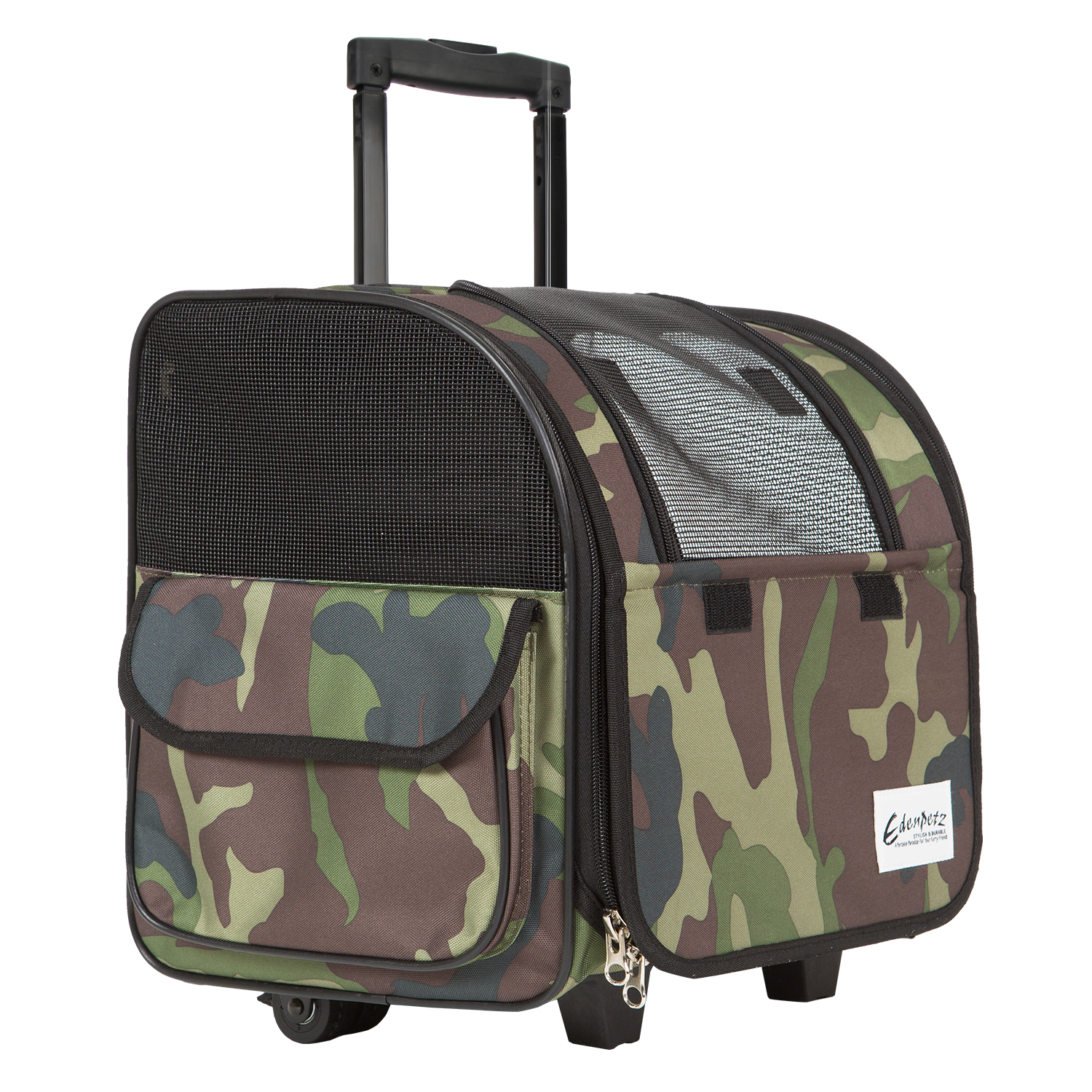 Pet Backpack On Wheels Multifunctional Breathable Cat Carrier Bag Transport Airline Approved Pet Stroller For Dogs Cat: Green Camo