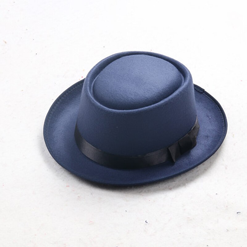 Padre usa lana de imitación simple para hombre, Caballero Negro plana de sombrero de copa, sombrero cóncavo de cabeza superior, sombrero de jazz, sombrero de cubo, gorra de mujer: 7