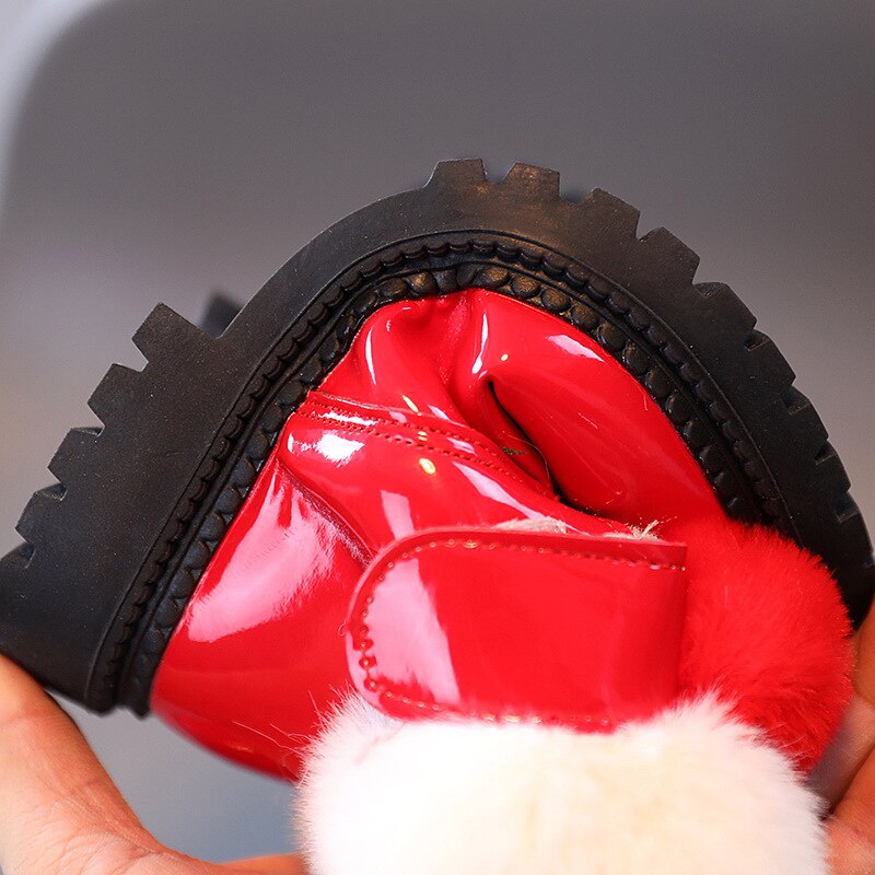 Winter warme kindersneeuwlaarzen voor meisjes kinderschoenen fel leer pluche schattig enkel outdoor met bont waterdicht antislip