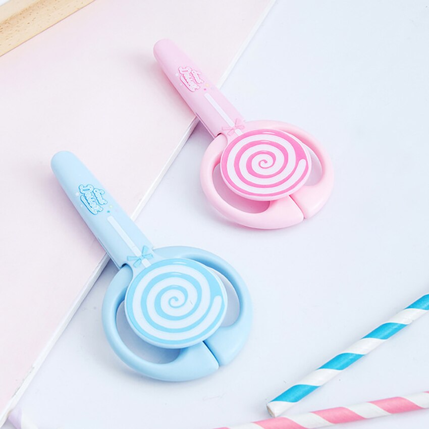 1pcs Mini Kids Scissors Cute Lollipop Shaped Safety Scissor Stainless Steel Student Scissors Cutting Stationery School Supplies
