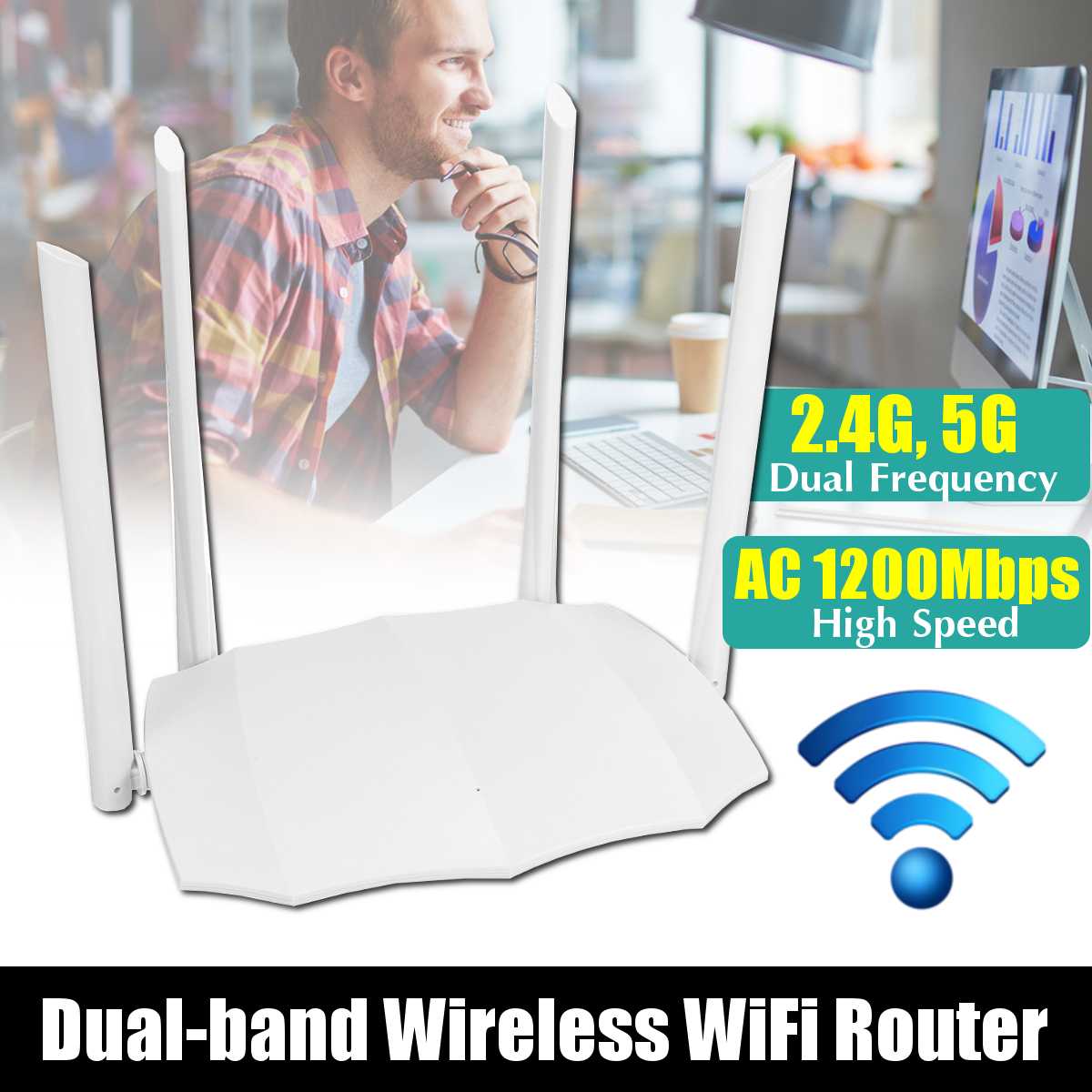 Ac 1200Mbps 2.4G/5.0 Ghz Smart Dual Band Wireless Wifi Router Wifi Repeater Remote Beheren 4 Antennes