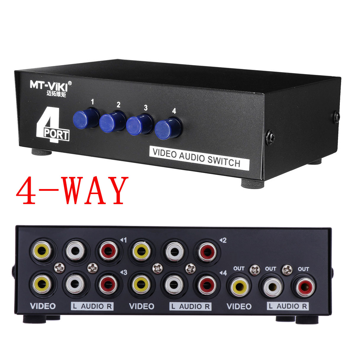 MT-431AV 4-Weg Av Switch Rca Switcher 4 In 1 Out Composiet Video L/R Audio Selector
