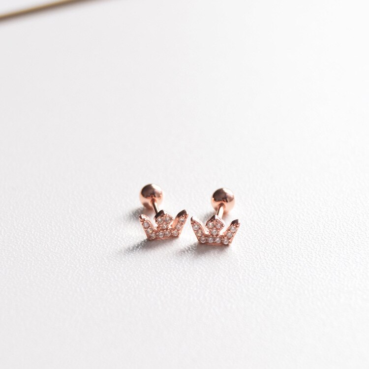 925 sterling silver earrings zircon mini crown screw stud earring ear bone nails wild trend woman girl ear jewelry: 1pair rose style2