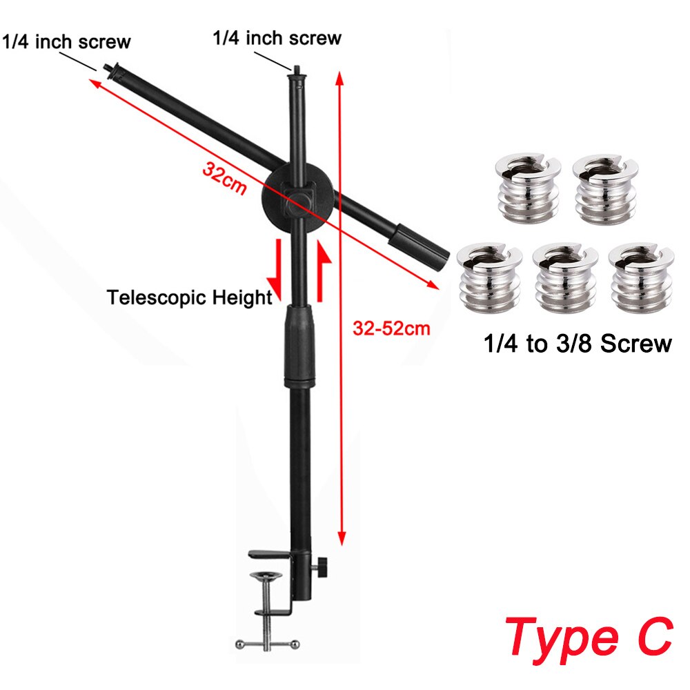 Microphone Stand Mic Stand Desk Microphone Bracket Phone Tripod Boom Arm Adjustable 3/8 1/4 Inch Screw Live Equipments: Type C