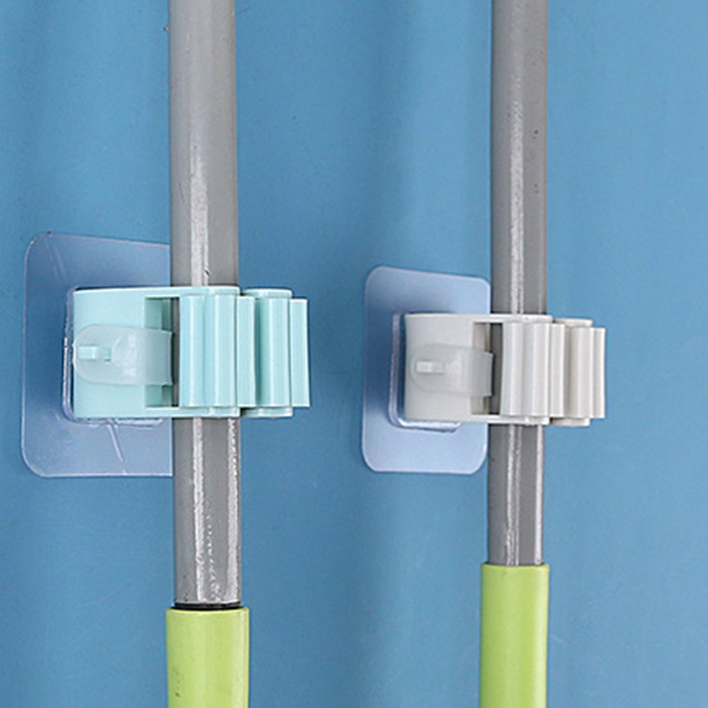 No Punching Hanging Mop Rack Bathroom Mop Hooks Sticky Hook Holders Broom Hanger Deck Mop Clip Multicolor PVC Adhesive Hooks
