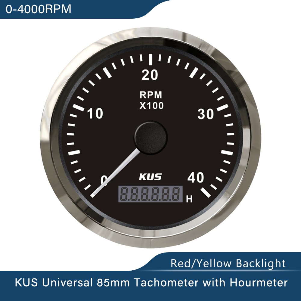 Kus 85mm vdo analog autometer marin varvräknare varvtalsmätare 3k/4k/6k/8k rpm med timräknare 12v/24v med röd/gul bakgrundsbelysning: 4 kbs