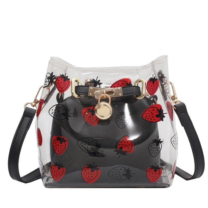 2021 borsa da donna di tendenza moda donna per ragazze Designer spalla tracolla piccola fragola borse trasparenti 0079: Black