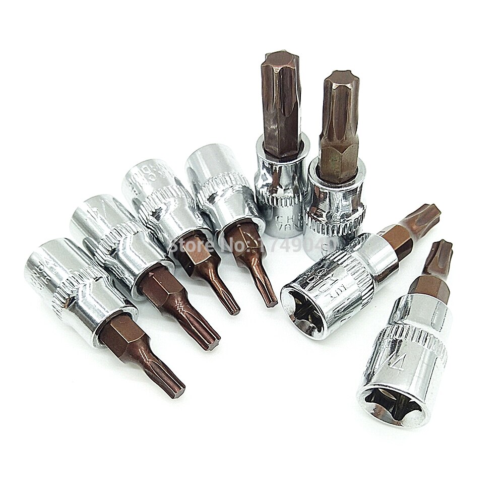 8pcs Torx Bit Socket 1/4 "Aandrijfvierkant Adapter T8 T10 T15 T20 T25 T27 T30 T40 Chrome Vanadium staal Socket Torx Bits Schroevendraaier