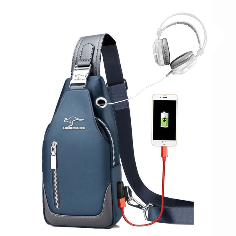 Män kvinnor canvas väska utomhus sport bröst pack usb laddning avslappnad crossbody axelväska sport arm väska