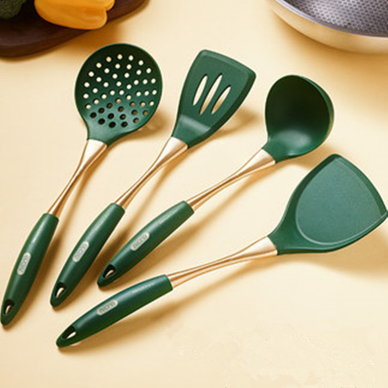 Green Silicone Cooking Tool Stainless Steel Handle Spatula Soup Spoon kitchen tools Home Non-stick Kitchen Untensils kitchenware