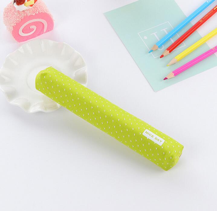 1pcs/lot Solid Color Polka Dot Pencil Bag for School Students , Candy Color Slim Long Pencil Bag: Green