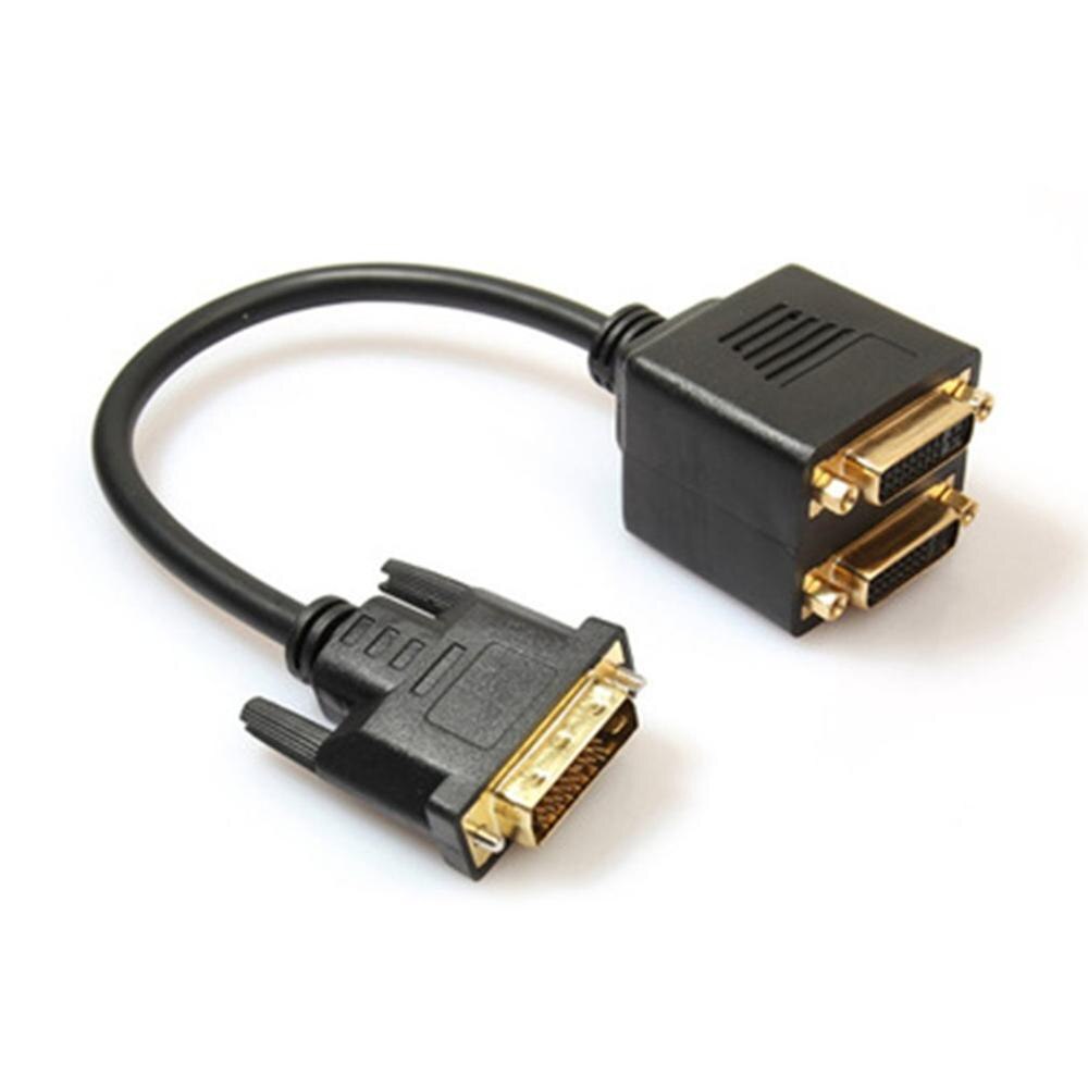 Portabel storlek dvi splitter adapter dvi-d hane till dubbel 2 dvi-i hona video y splitter kabel adapterkabel