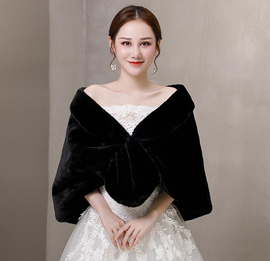 hiver sans manches enveloppes de mariée noir fausse fourrure mariée boléro culture fausse fourrure veste de mariage