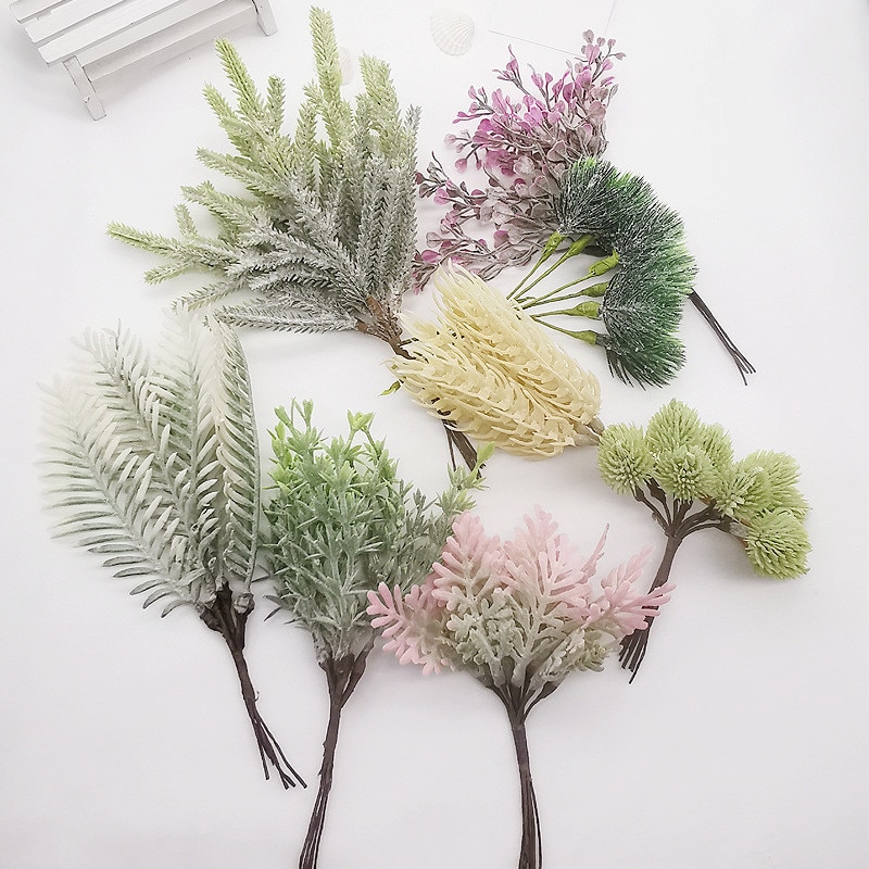 Flores artificiales de plantas de plástico para manualidades, flores decorativas para boda, corona, broche de costura, decoración del hogar, guirnalda de Navidad