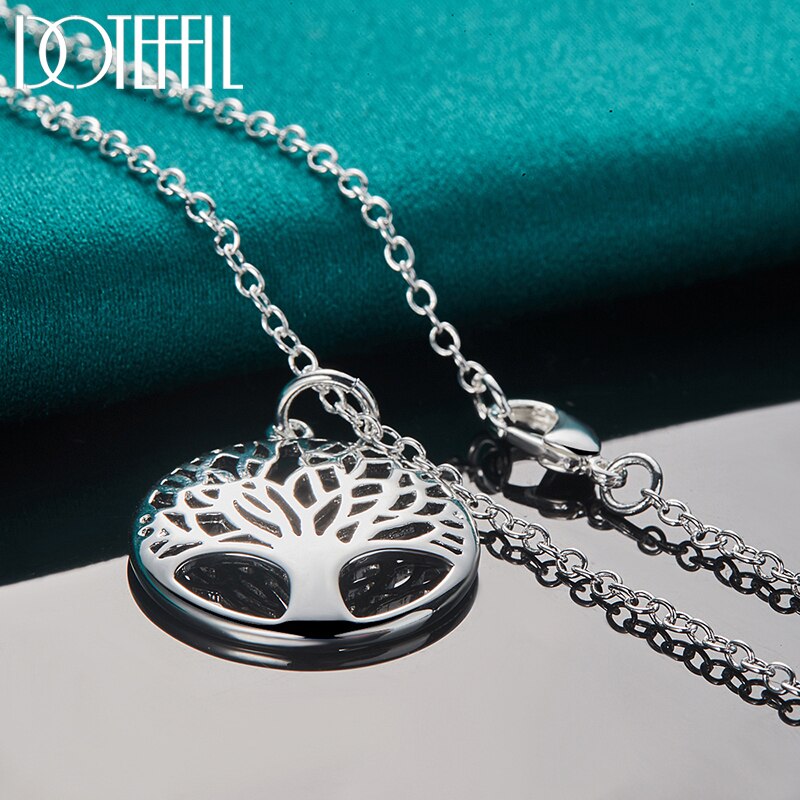 DOTEFFIL-collar con colgante redondo de árbol para mujer, de Plata de Ley 925, cadena de 16-30 pulgadas, joyería de compromiso de boda a la
