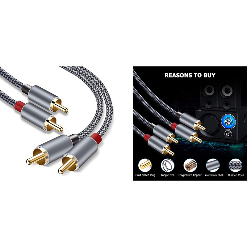 RCA Cable,2RCA Male to 2RCA Male Stereo Audio Cables(2-Pack,Hi-Fi Sound,Shielded)Braided RCA Stereo Cable for Home