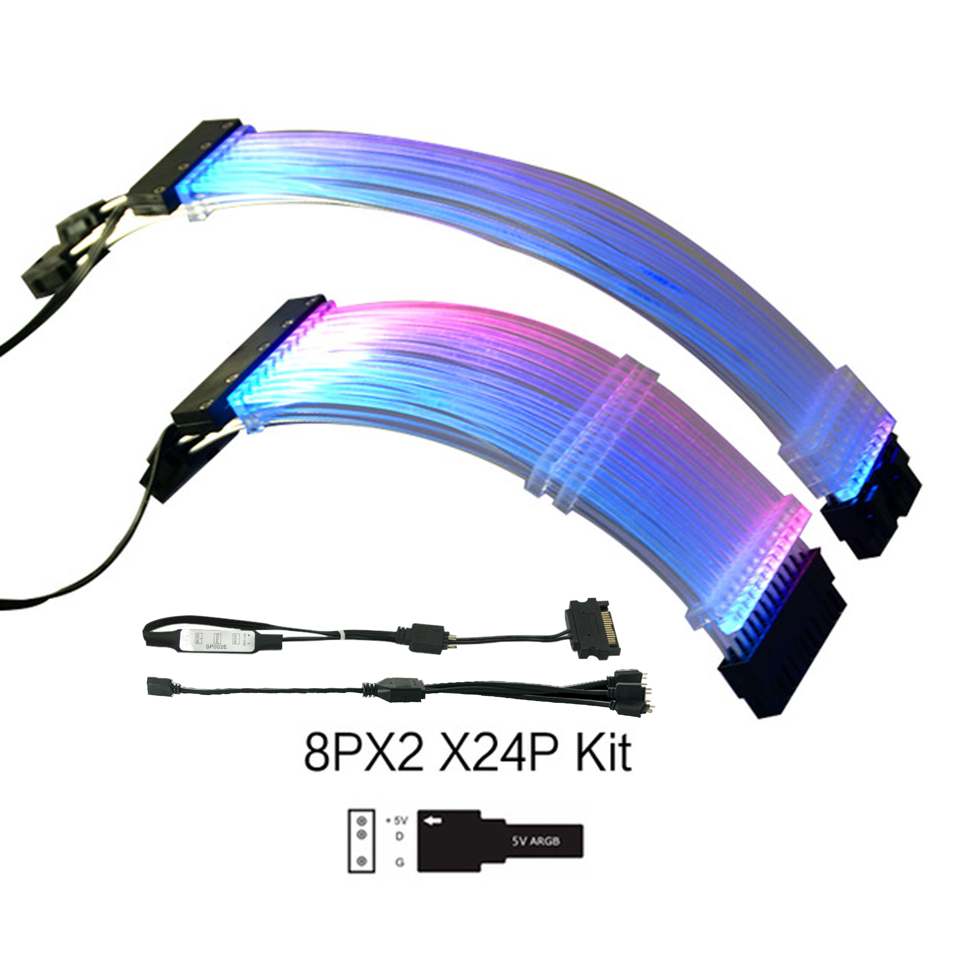 RGB PSU Extension Cable - ATX 24Pin / GPU 8Pin - 5V ARGB Sync - PC Case Decoration: Kit(ATX GPU 8PinX2)