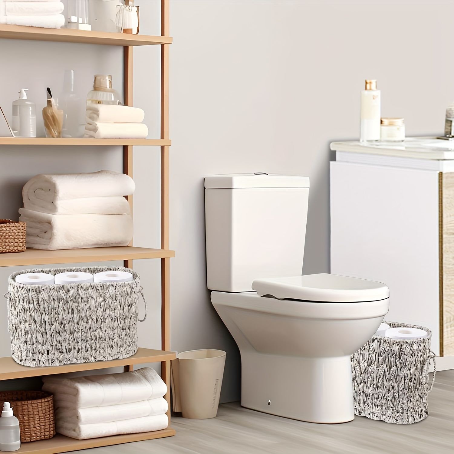 Opbevaringskurv til toiletpapir, toiletpapirholder med opbevaring, fletkurv