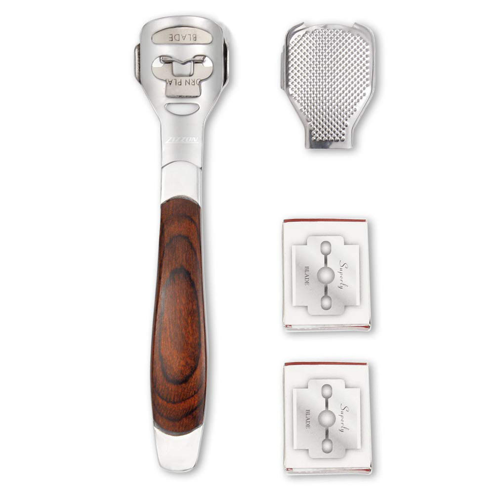 Rasoir en acier inoxydable pour callosités des pieds, dissolvant de peau dure au talon, mains et pieds, outil de pédicure avec 10/20 lames, lime de soins des pieds: wood handle 2