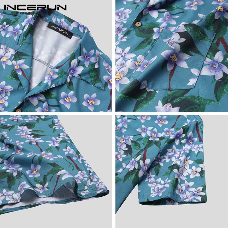 Incerun heren hawaiiaans overhemd korte mouw strand bloemenprint ademend knoop chic camisa zomer streetwear casual blouse 7