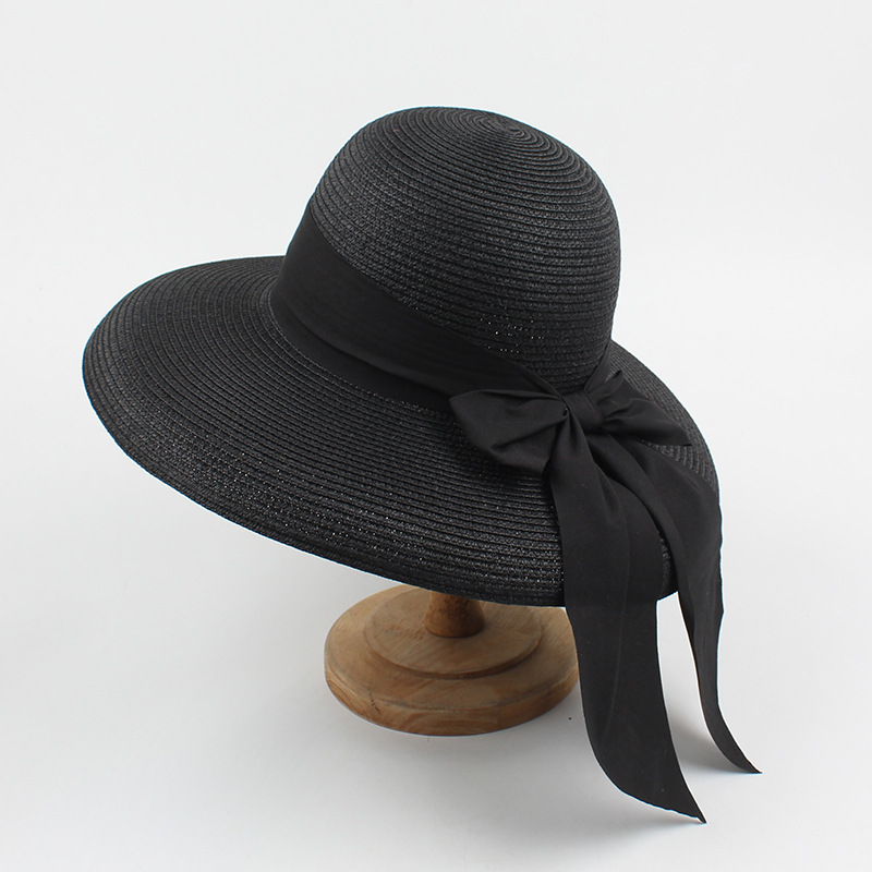 Hepburn-Sombrero de sol con lazo para mujer, sombrero de paja, sombrero de cubo, protector solar de color, sombrero de playa,: Naranja