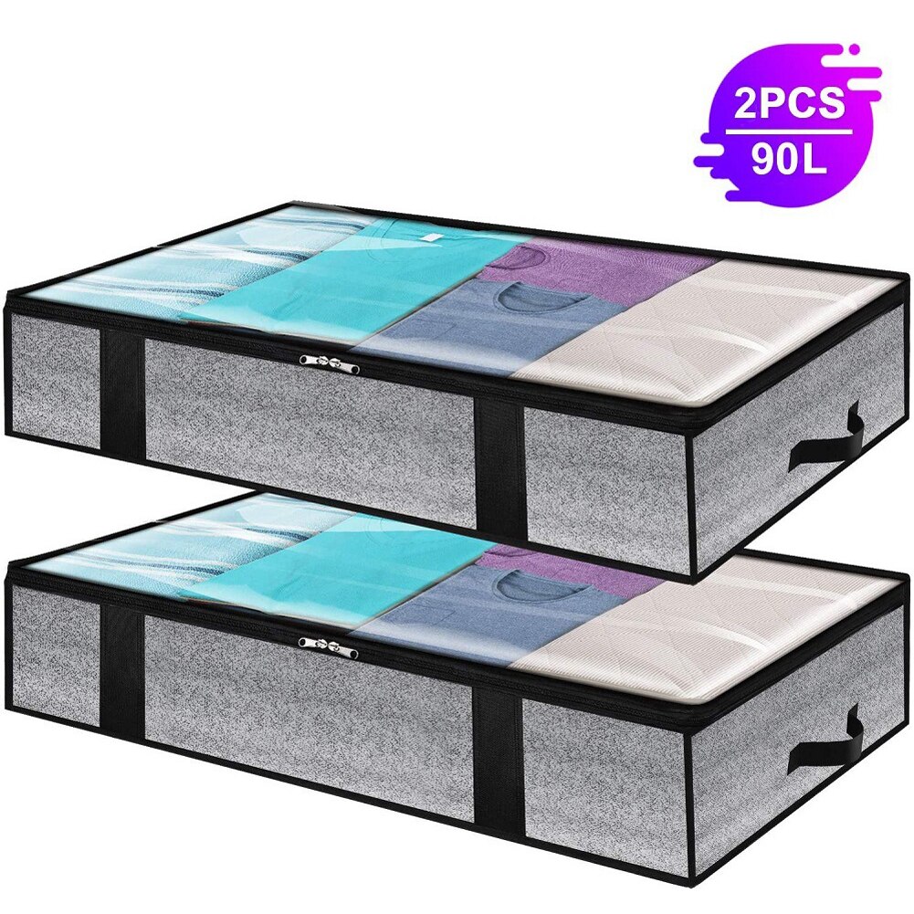 Foldable Under Bed Bags,1/2 Pack Large Under Bed Storage Boxes Thick Breathable Underbed Clothes Storage Bags Zippered Organizer