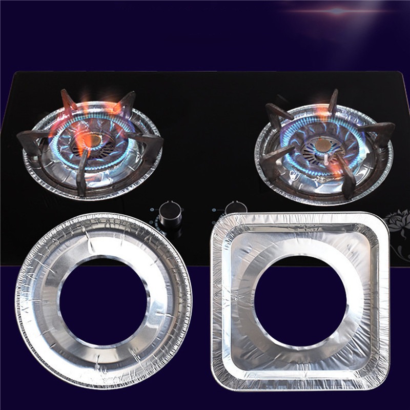 10pcThick Aluminum Foil Stove Burner Gas Oven Cover Reusable for Gas Stove Top Liners Oil-proof Cleaning Pad Square Round Mat